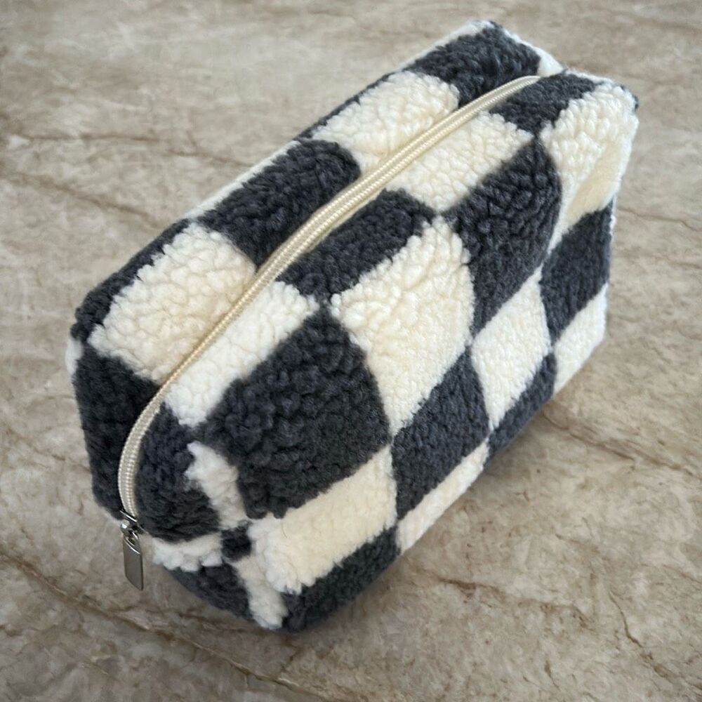 SHEEPSKIN Checkerboard Cosmetic Case NEW